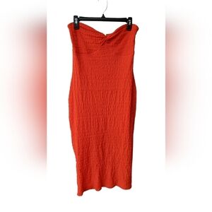 No Comment Orange Strapless Ribbed Midi Bodycon Dress for Cocktail XL NWT